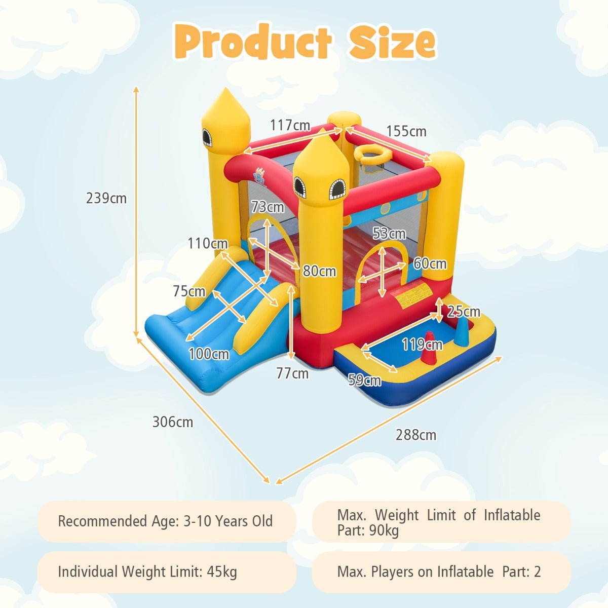 Kids inflatable bounce castle with slide and ball pit for indoor/outdoor play and fun.