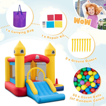 Kids 5 in 1 Inflatable Bounce Castle with Slide and Ball Pit for active indoor fun