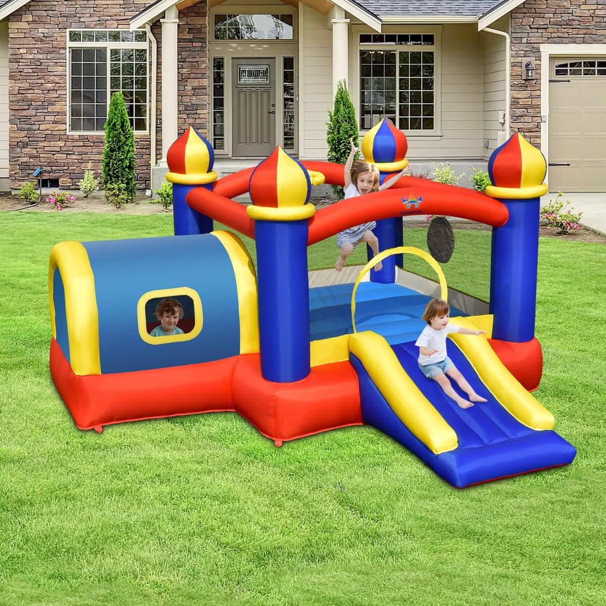 Kids Inflatable Bounce Castle with Slide - 5 Fun Activities in One