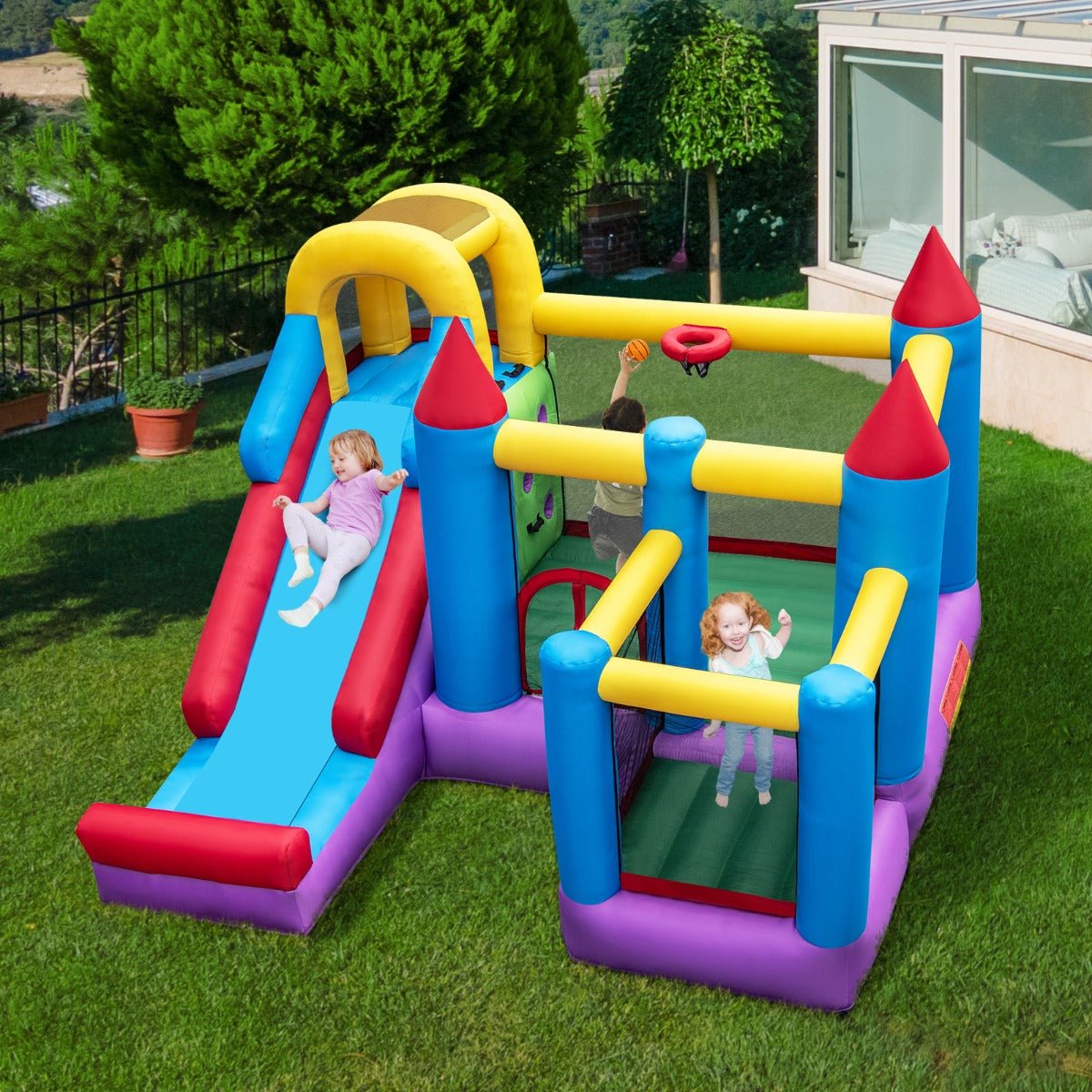 Kids Inflatable Playhouse with Slide, Trampoline & Fun Features (Including Blower)