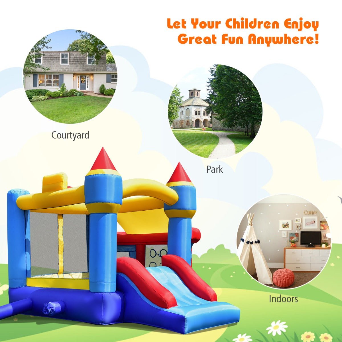 Active Adventure: Inflatable Kids Jumping Castle with Slide (Blower Not Included)