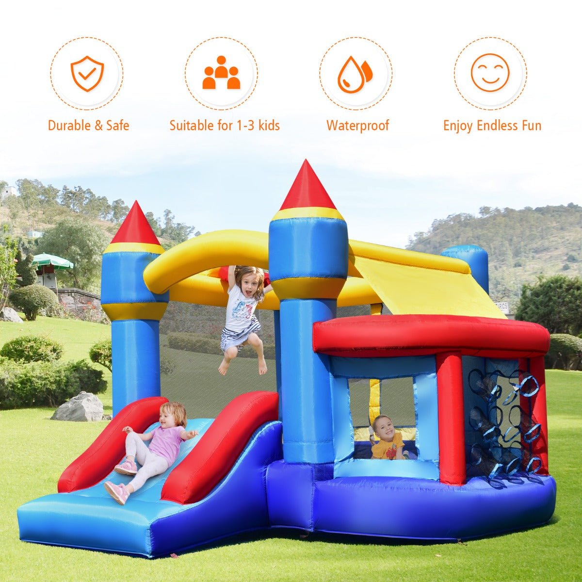 All-in-One Play: 5-in-1 Inflatable Bouncer Castle with Slide for Children