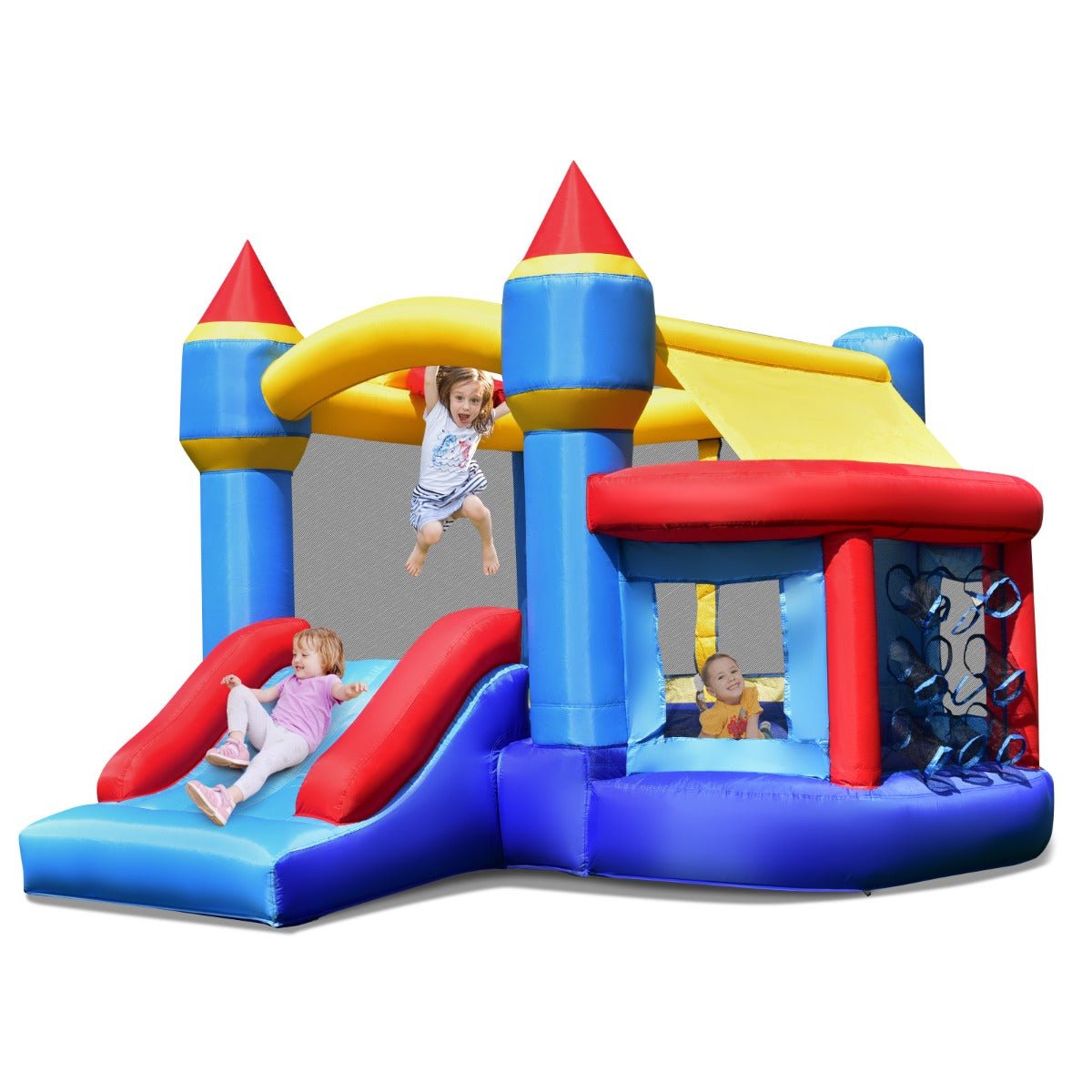 Multi-Activity Fun: 5-in-1 Inflatable Kids Castle Bouncer with Slide (Blower Excluded)