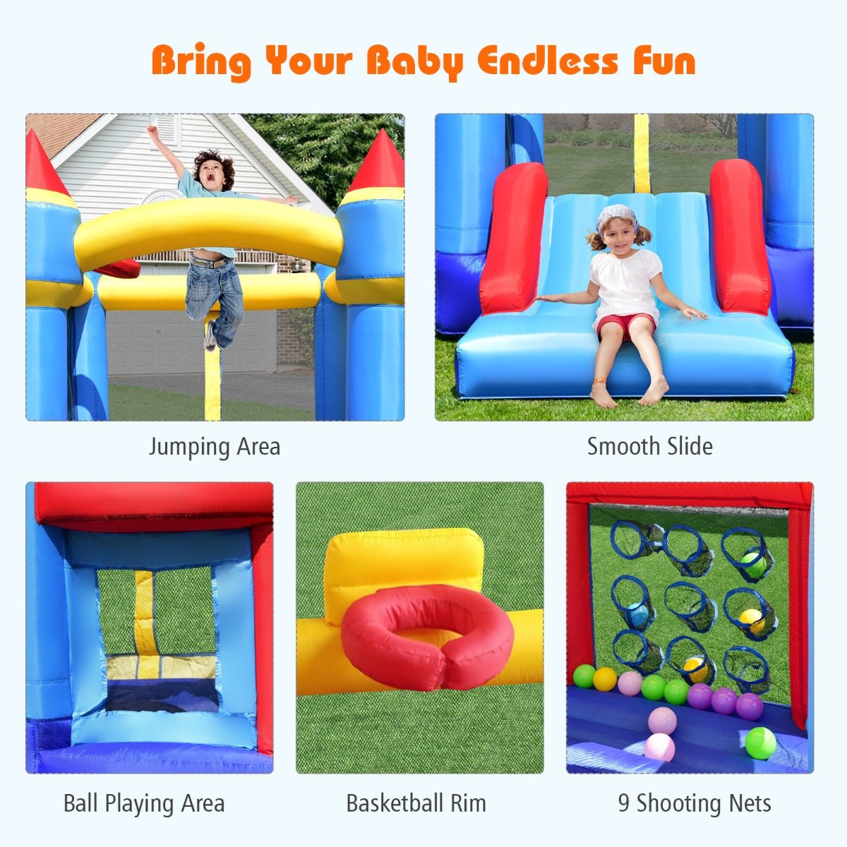 Playful Delight: Inflatable Jumping Castle with Slide for Kids (No Blower)