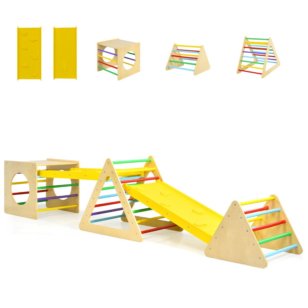 Interactive Montessori Climbing Set - 5 in 1 Triangle, Cube & Slide