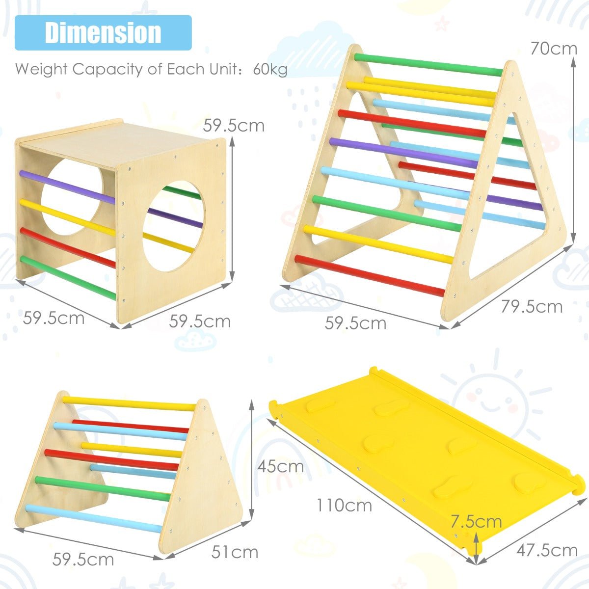 Stimulating 5 in 1 Montessori Climbing Set - Triangle, Cube & Slide for Kids