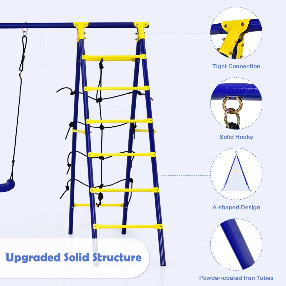 A-Shaped Metal Frame Swing Set: 5-in-1 Outdoor Adventure for Kids