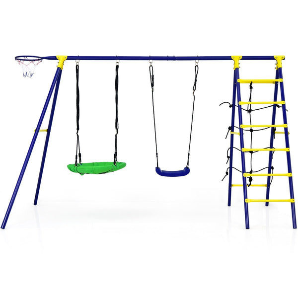 Versatile 5-in-1 Kids Swing Set: A-Shaped Metal Frame for Outdoor Fun