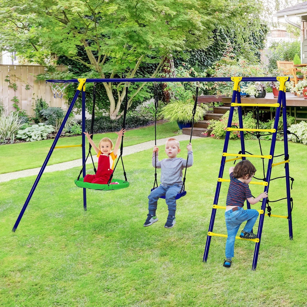 A-Shaped Metal Frame Swing Set: 5-in-1 Outdoor Play for Children