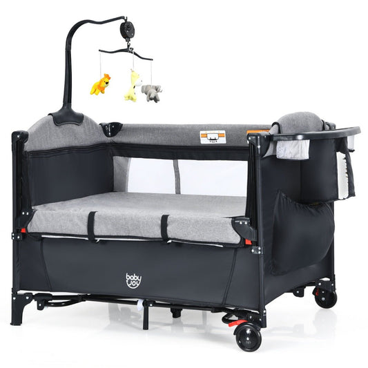 Versatile Convenience: 5-in-1 Portable Bedside Cot with Changing Table, Black