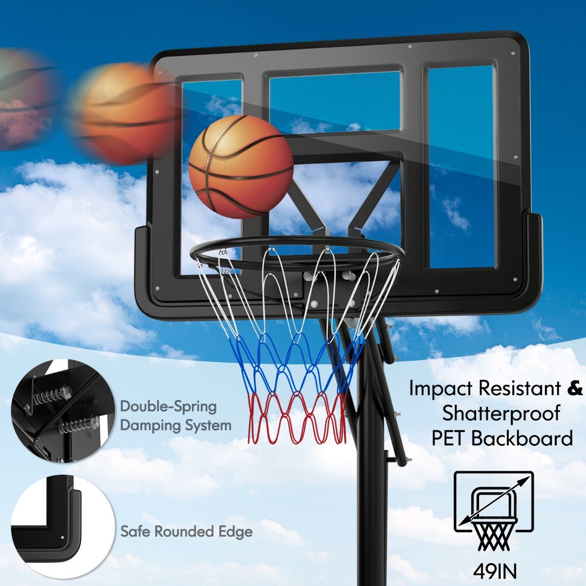 Portable basketball hoop for all ages