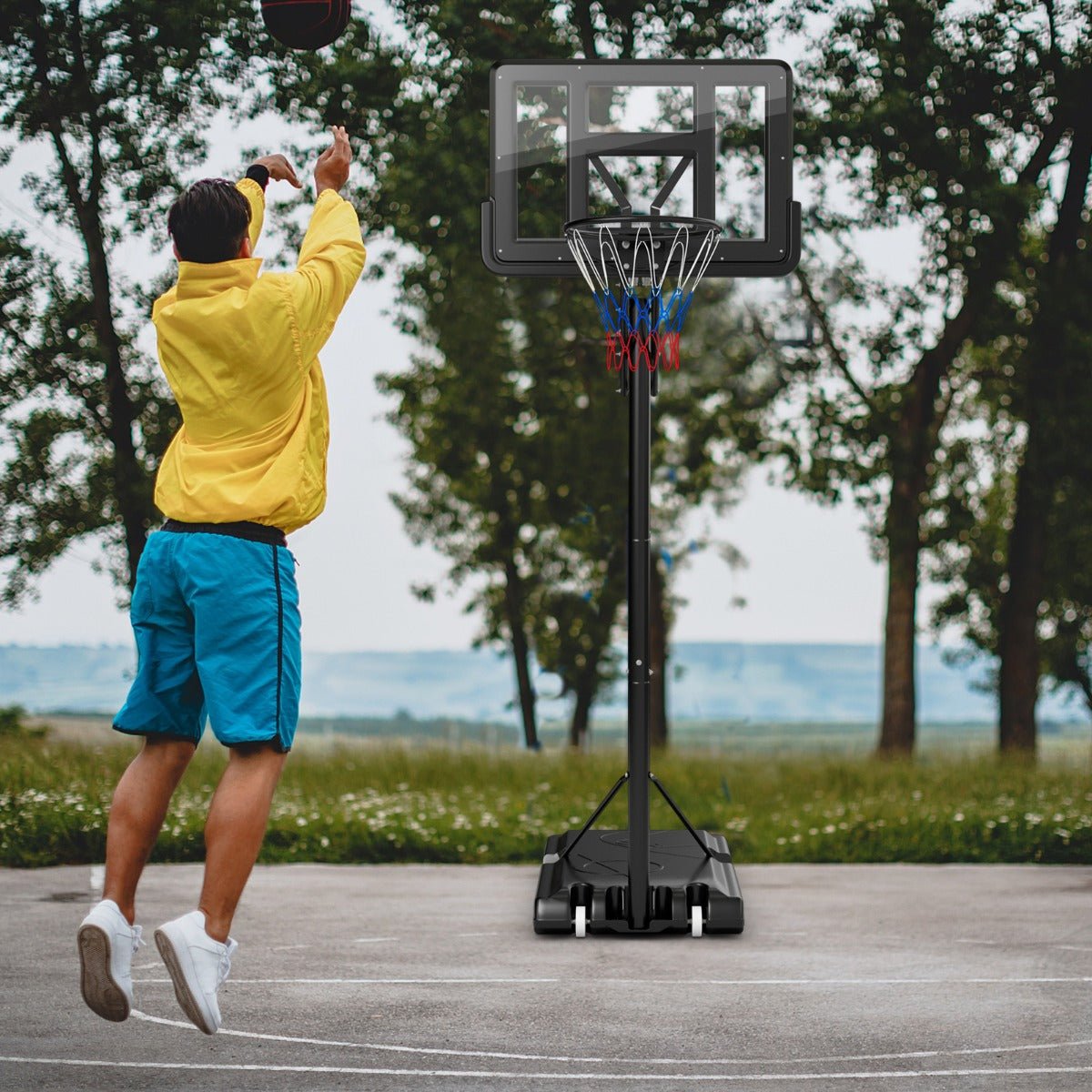 Adjustable basketball hoop stand with backboard
