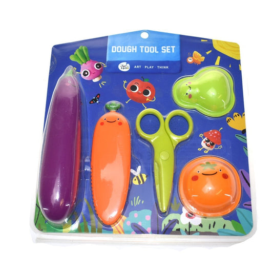 Colorful 5-piece fruit-themed dough tool set for creative play and tactile learning fun.