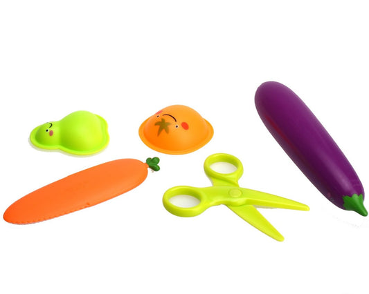 Colorful 5-piece fruit-themed dough tool set for imaginative play and creative projects.