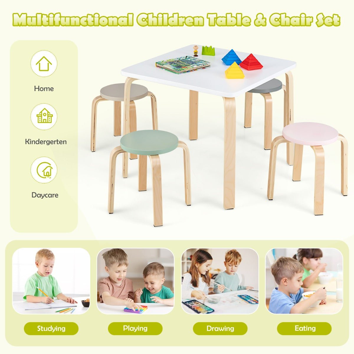 Kids Table and Chair Set Colorful 5 Piece Furniture for Play