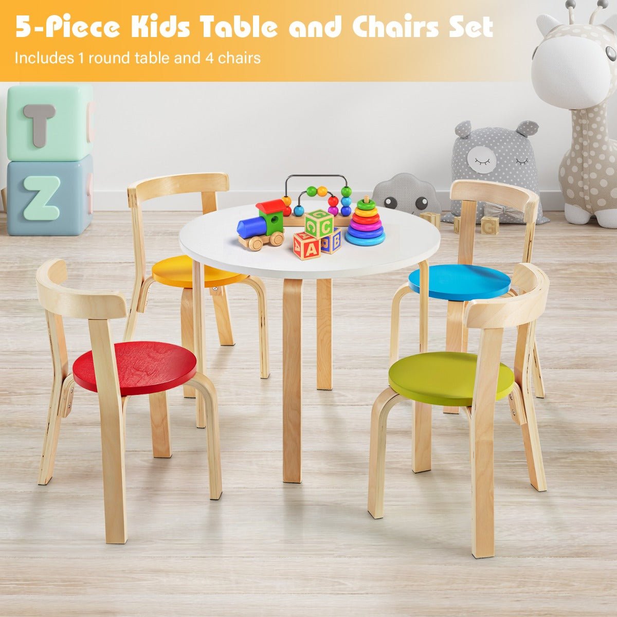 Explore Playfulness: 5 Pieces Wooden Kids Table and Chairs at Kids Mega Mart