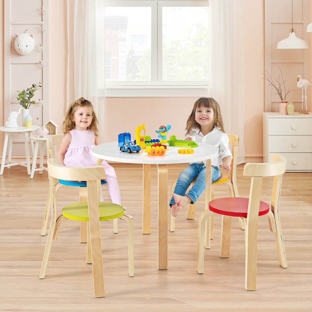 Multi-Color Wooden Kids Table and Chairs Set - Quality Playtime Solutions