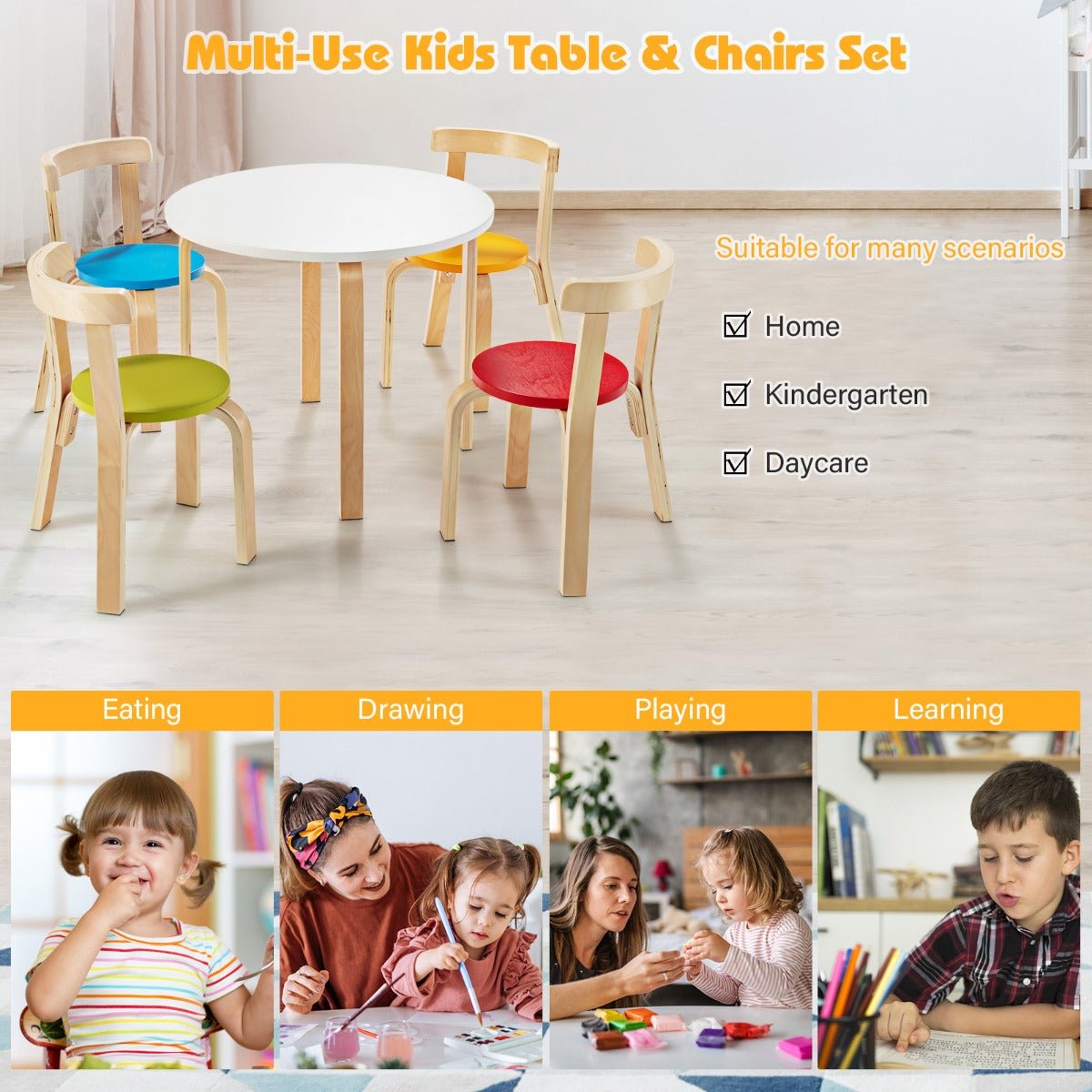 Enhance Playtime with the Multi-Color Wooden Kids Table and Chairs Set