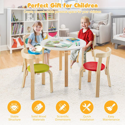 Vibrant and Durable: 5 Pieces Wooden Kids Table and Chairs Ensemble