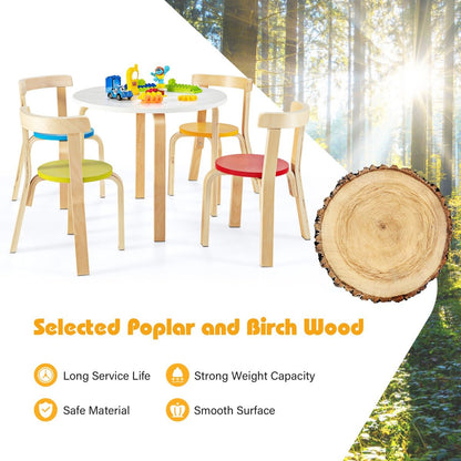 Experience Colorful Playtime with the 5 Pieces Wooden Kids Table and Chairs