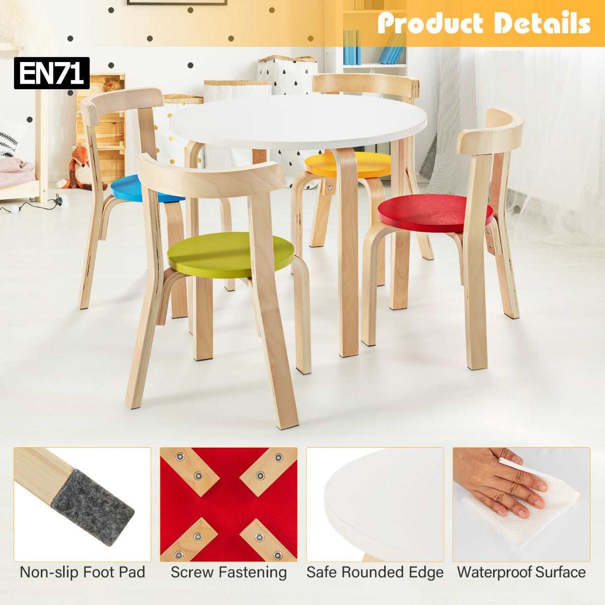 Rediscover Convenience with the Multi-Color Wooden Kids Table and Chairs Set - Shop Today!