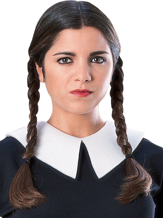 Wednesday Addams wig with long braided hair for childrens costume play at home.