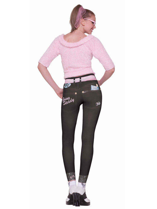 Adults 50s-style jeans leggings, ideal for Greaser costumes, perfect for childrens dress-up play.