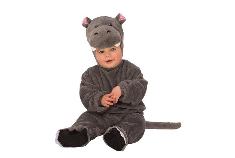 Baby hippo costume with non-slip feet for toddlers, perfect for playtime and dress-up.