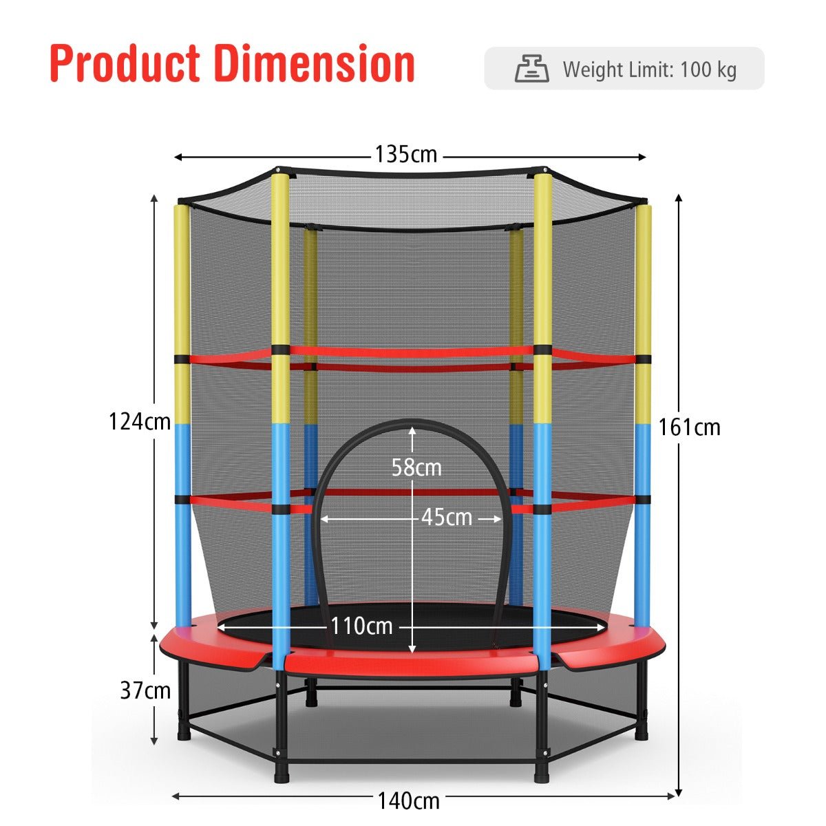 Outdoor Fun: 55 Inches Kids Trampoline with Safety Enclosure Net
