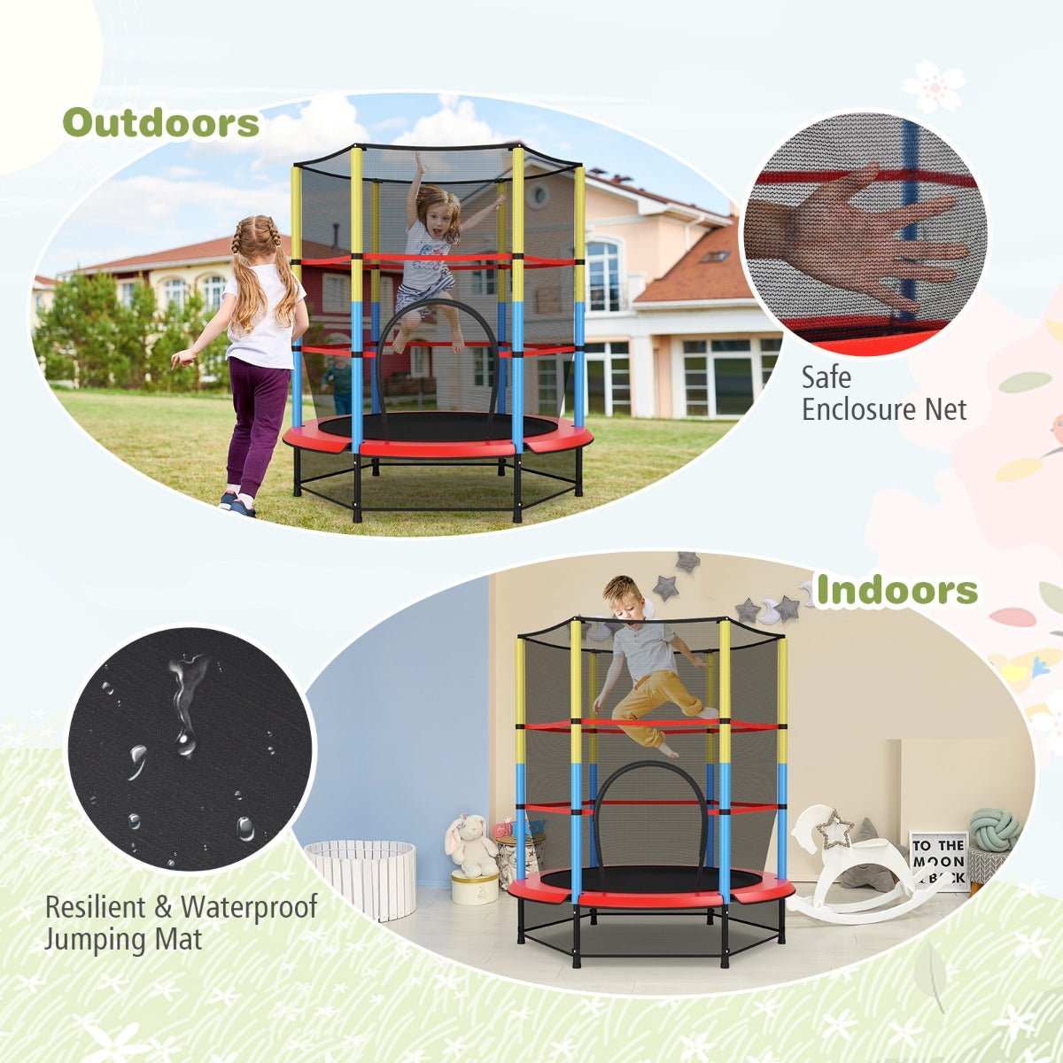 Exciting Exercise: 55 Inches Kids Trampoline with Enclosure Net
