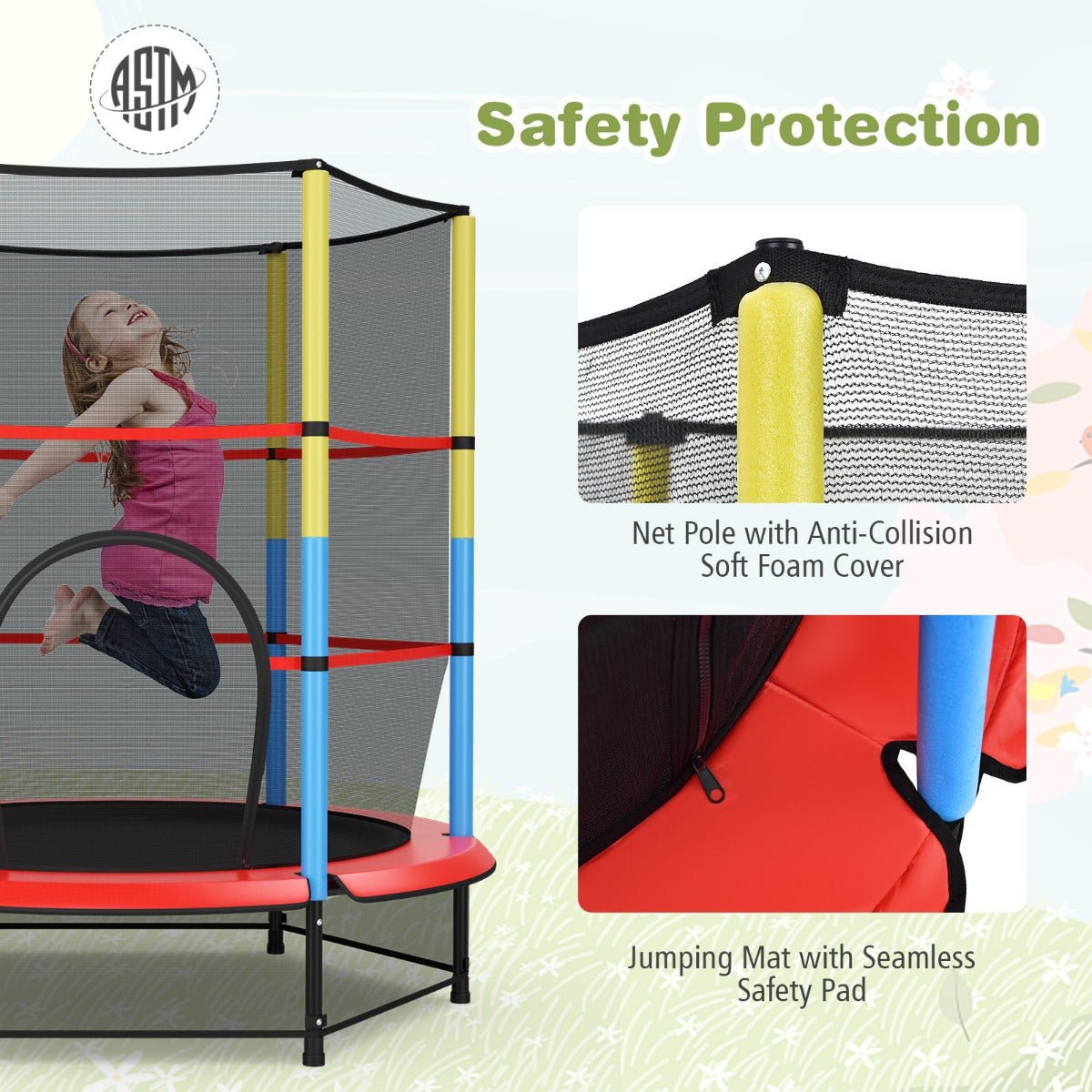Safe and Sound: 55 Inches Kids Trampoline with Enclosure Net