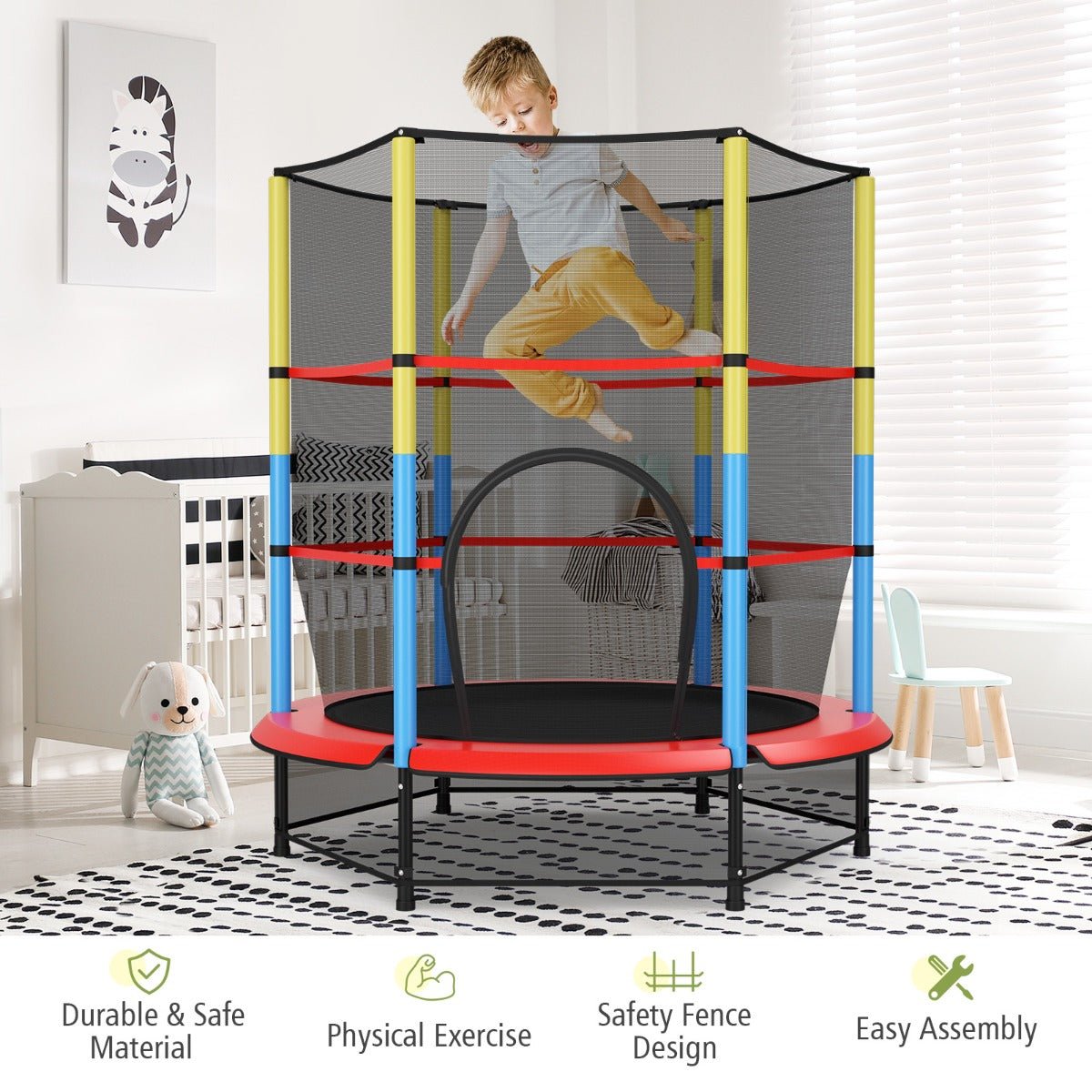 Safe Bouncing: 55 Inches Kids Trampoline with Enclosure Net