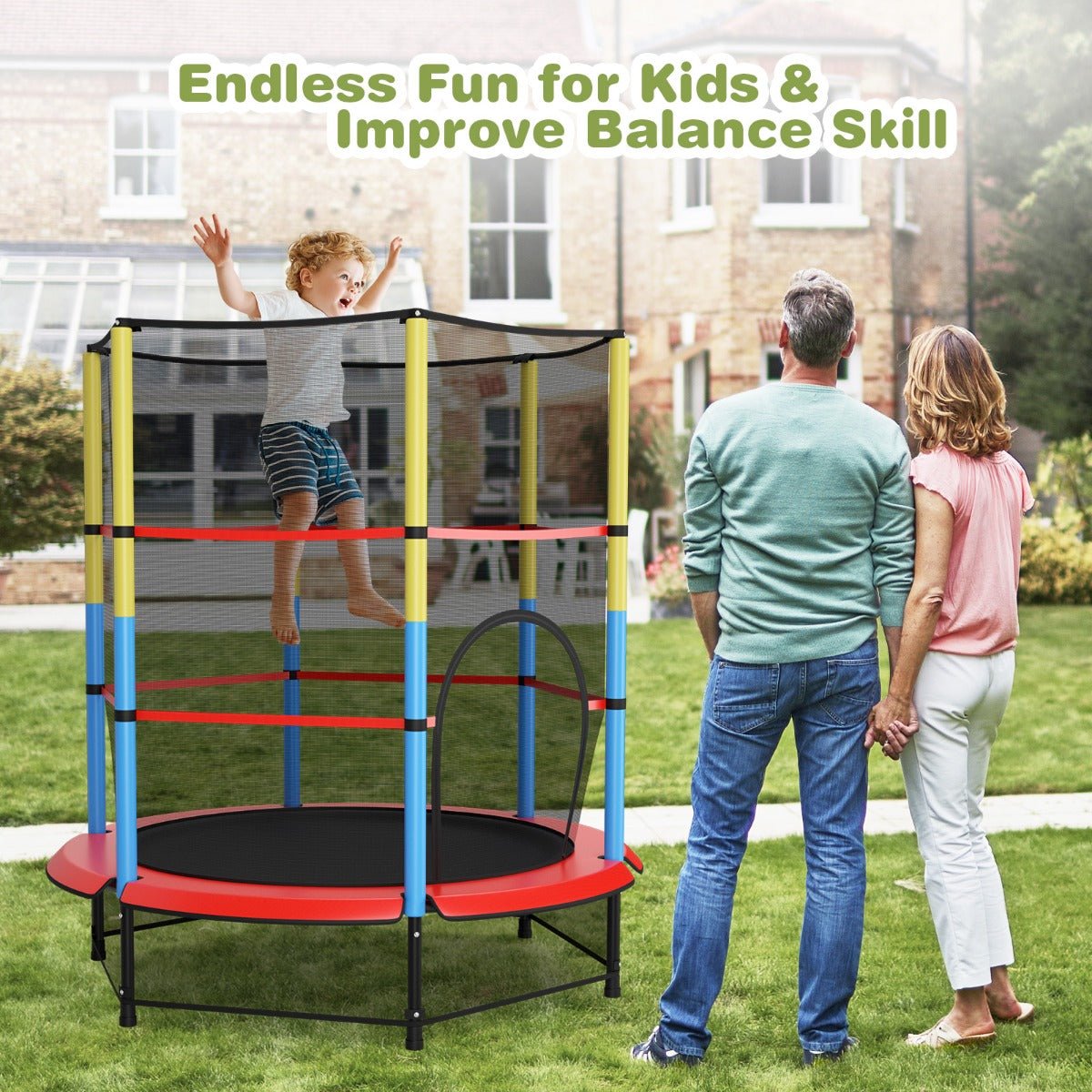 Boundless Bouncing: 55 Inches Kids Trampoline with Enclosure Net
