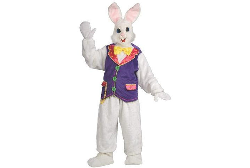 Adorable bunny mascot costume with vest and bow tie for kids imaginative play at home.