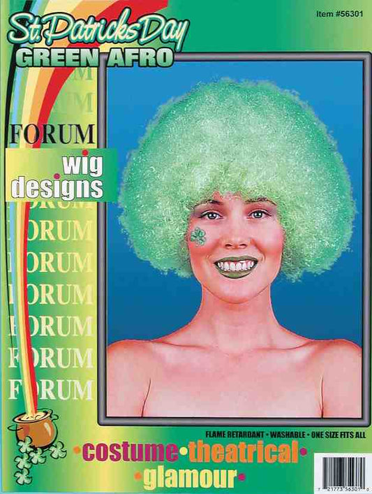 Vibrant green Afro wig for adults, perfect for costume parties and playful dress-up.