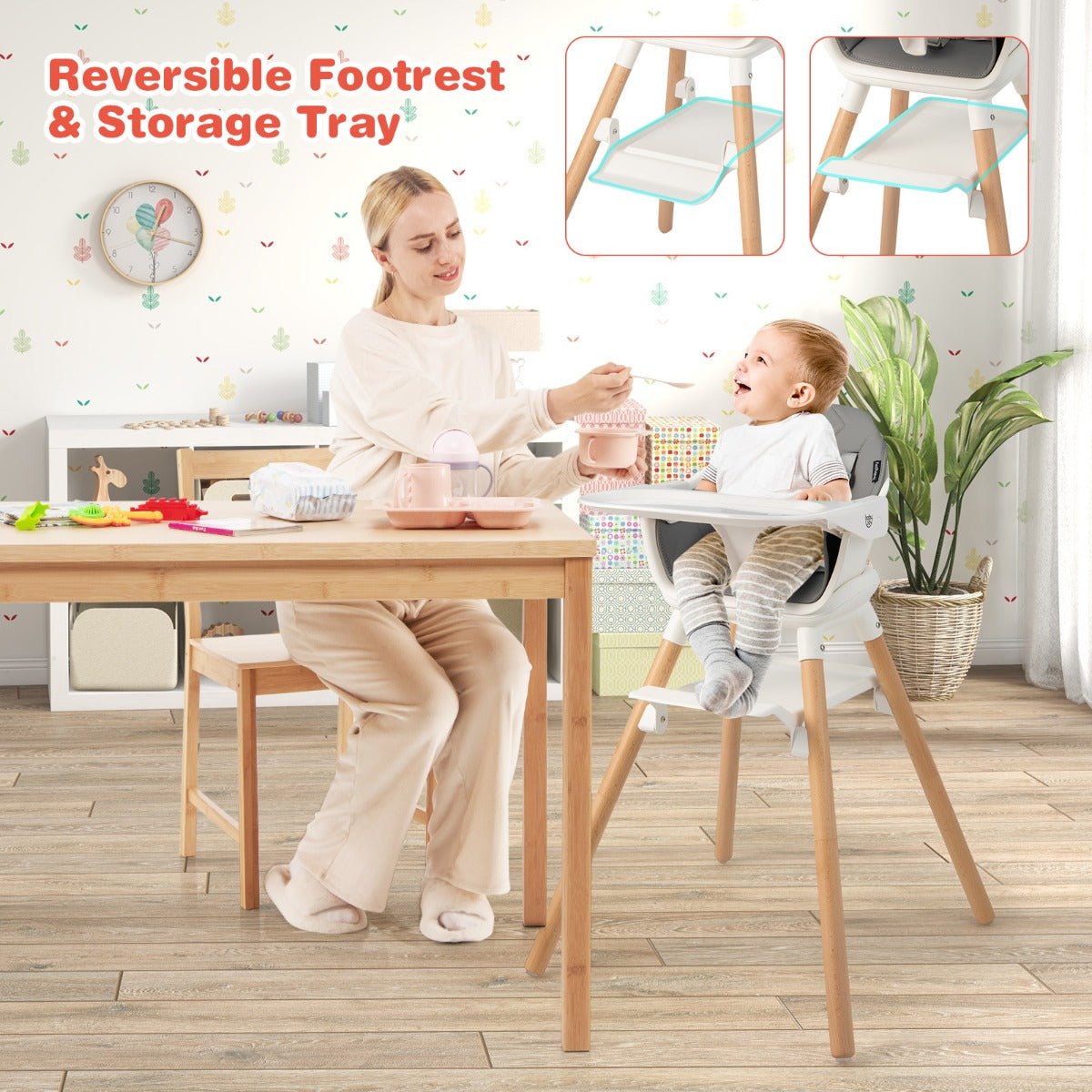 Multi-Functional Baby Highchair - 6-in-1 Convertible Design, Dishwasher Safe Tray