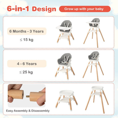 6-in-1 Baby Highchair - Convertible Design, Dishwasher Safe Tray for Convenience