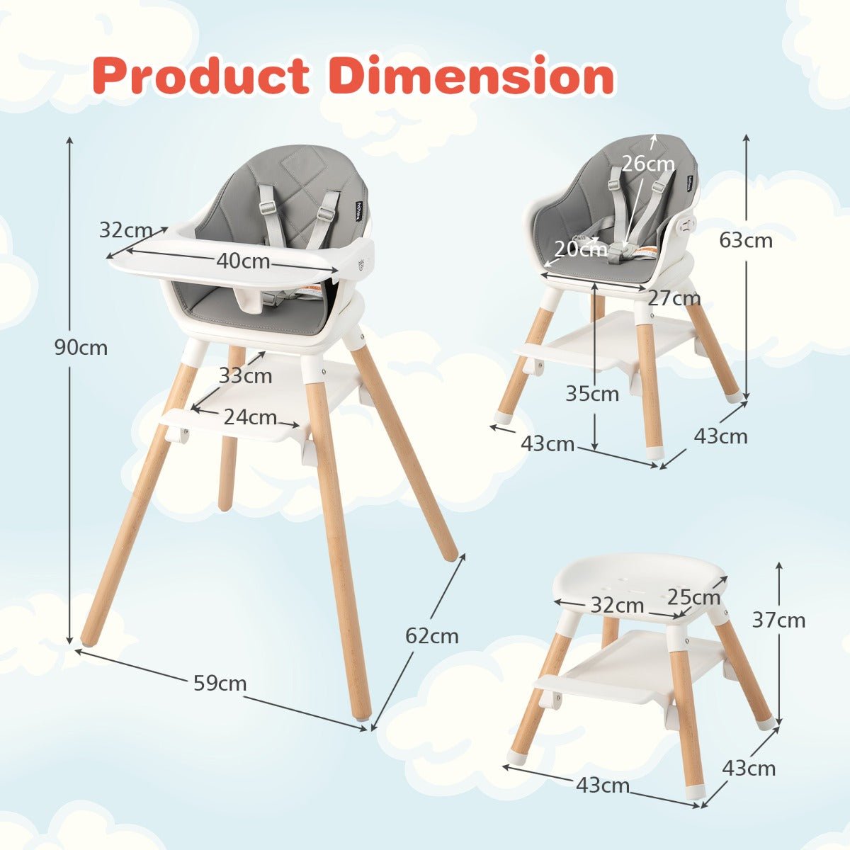 6-in-1 Convertible Highchair - Dishwasher Safe Tray, Adaptable Design for Babies