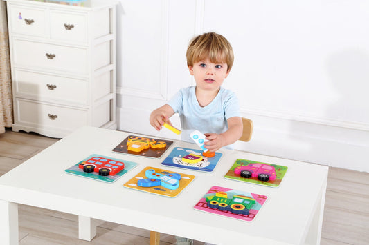 Colorful 6-in-1 mini transportation puzzle for engaging playtime learning at home.