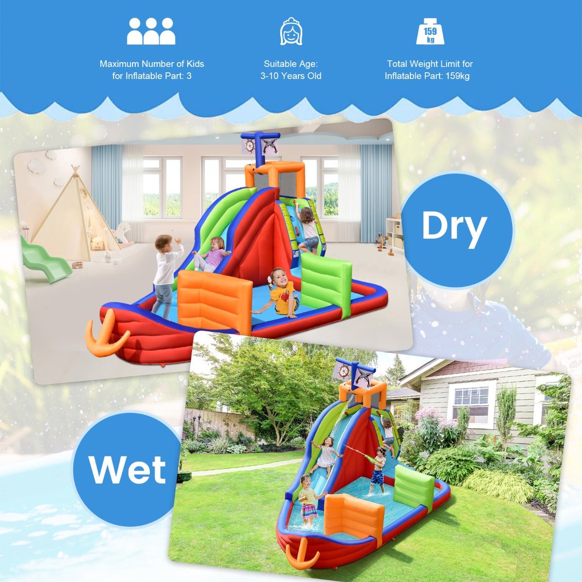 Ahoy, Matey! Pirate-Themed 6-in-1 Inflatable Bounce House with Slide