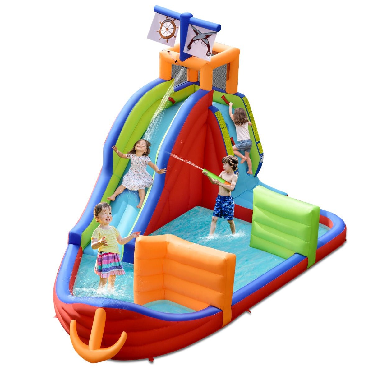 Imaginary Voyages: 6-in-1 Inflatable Pirate Ship Bounce House (Long Slide)