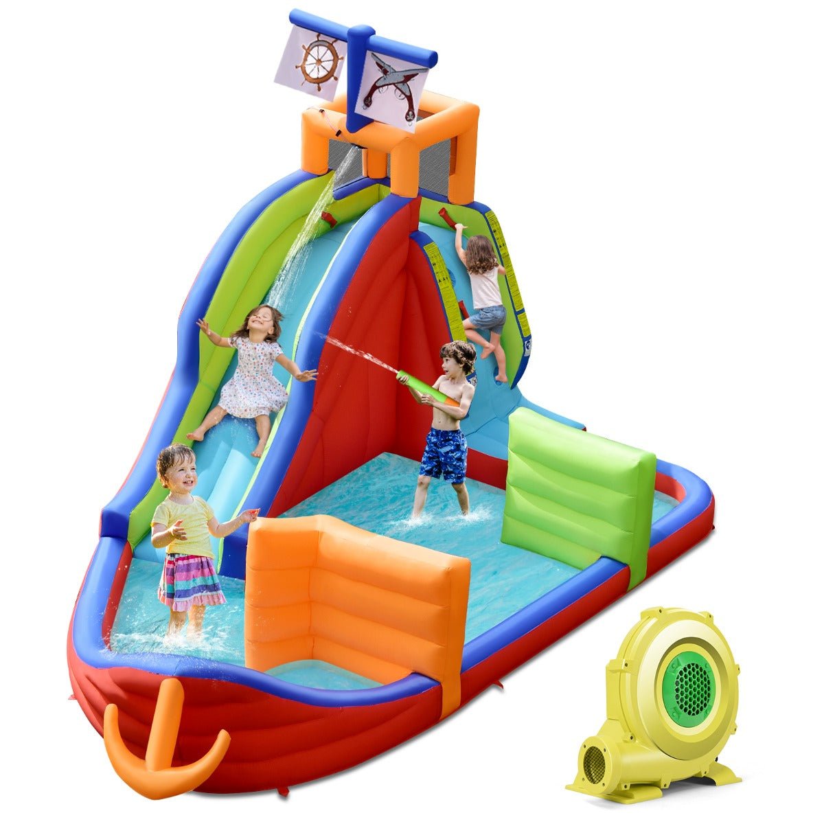 Kid-Friendly Pirate Adventure: 6-in-1 Inflatable Pirate Ship with Slide