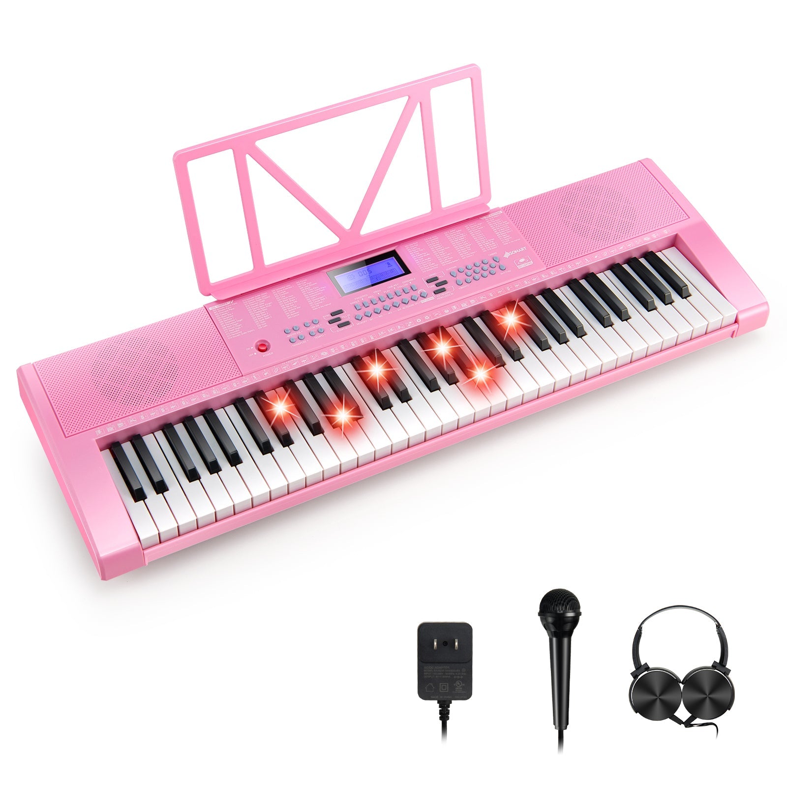 Play Beautiful Tunes: 61-Key Pink Electric Piano with Music Stand, Portable and Digital