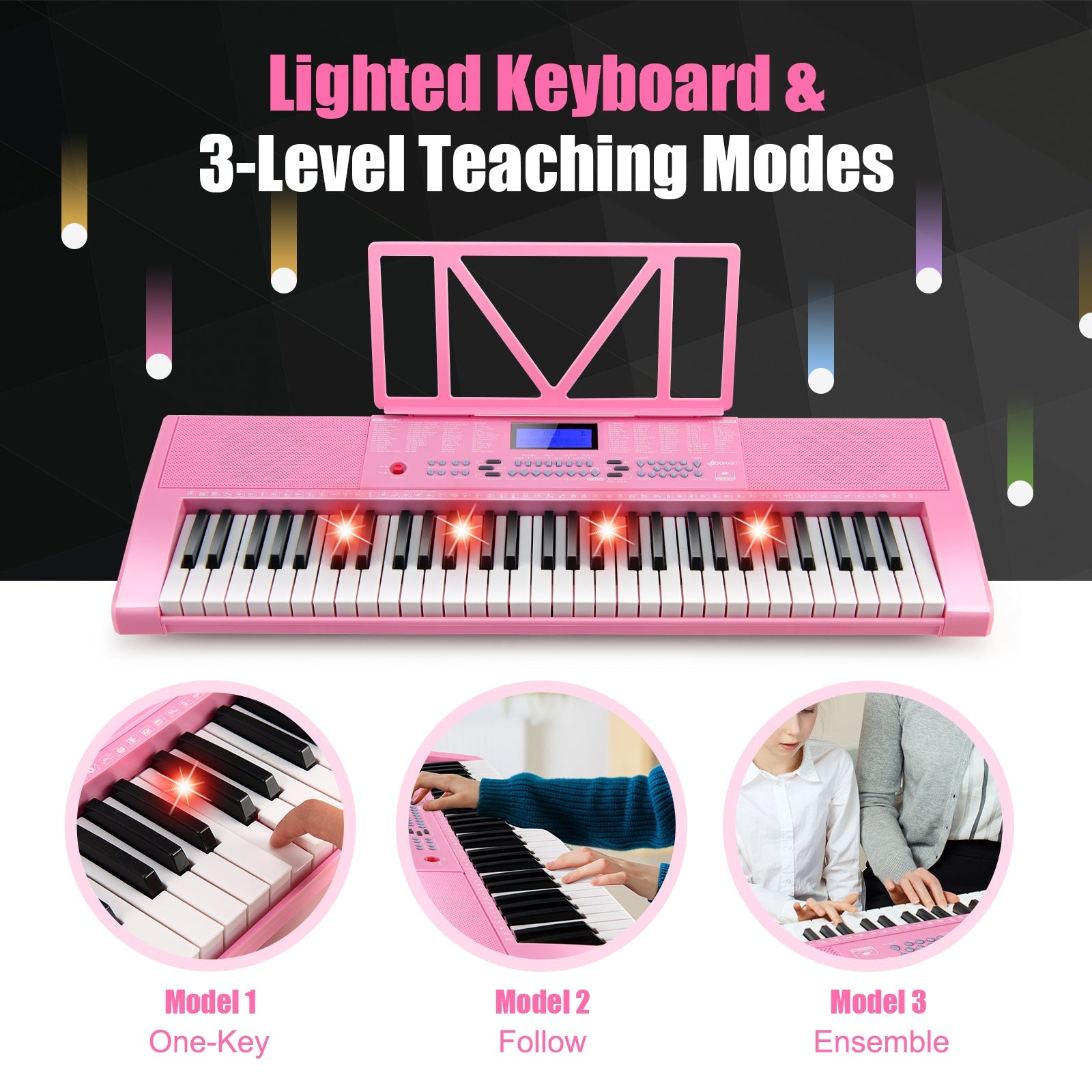 Unleash Your Inner Musician: 61-Key Pink Digital Keyboard with Music Stand