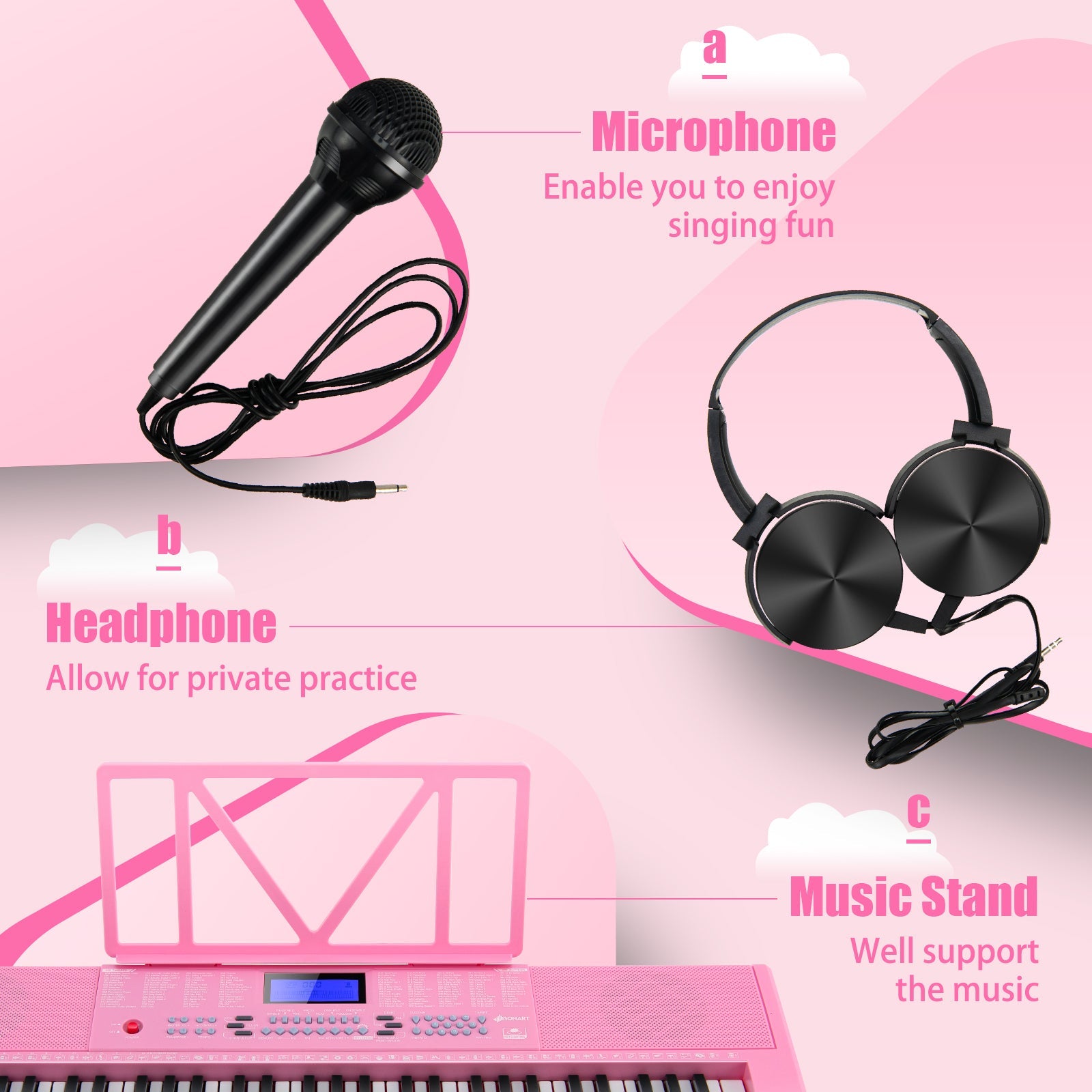 Enrich Your Sound: 61-Key Electric Piano, Portable and Digital in Pink