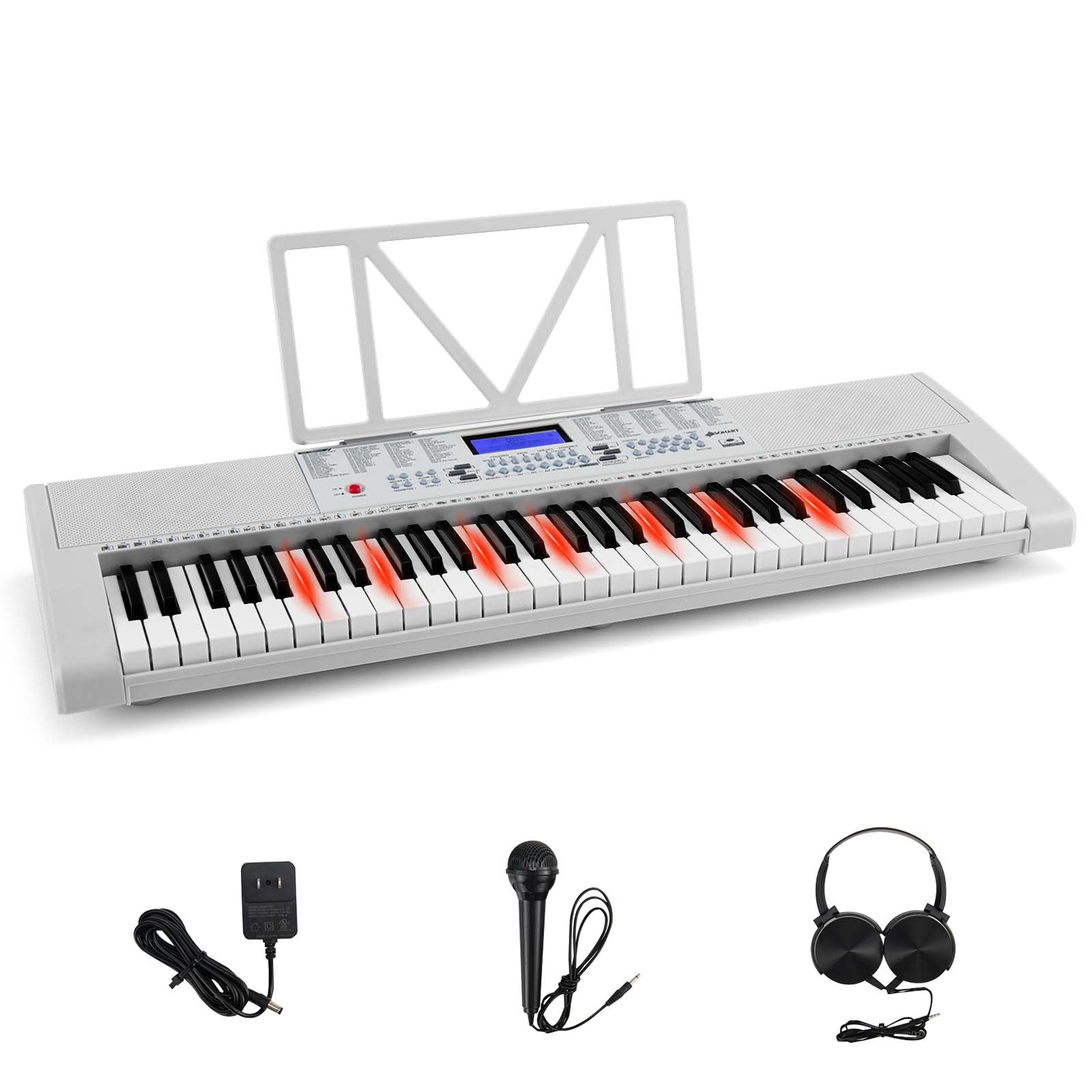Musical Excellence: 61-Key White Electric Piano with Portable Digital Keyboard and Music Stand