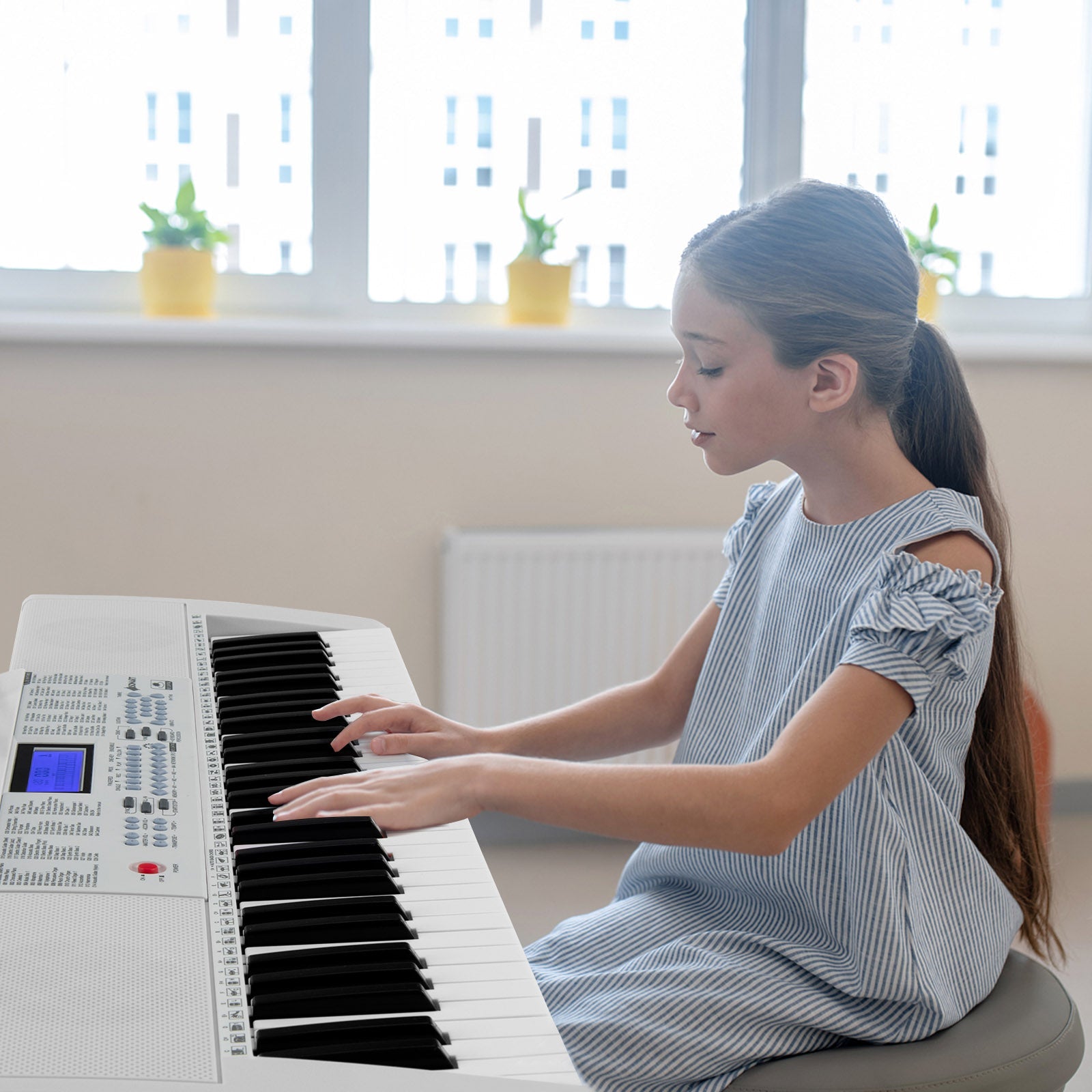Enchanting Tunes: 61-Key Electric Piano in White with Music Stand, Portable