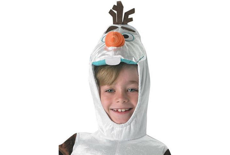 Kids snowman costume from Disneys Frozen, featuring Olaf character, perfect for dress-up at home