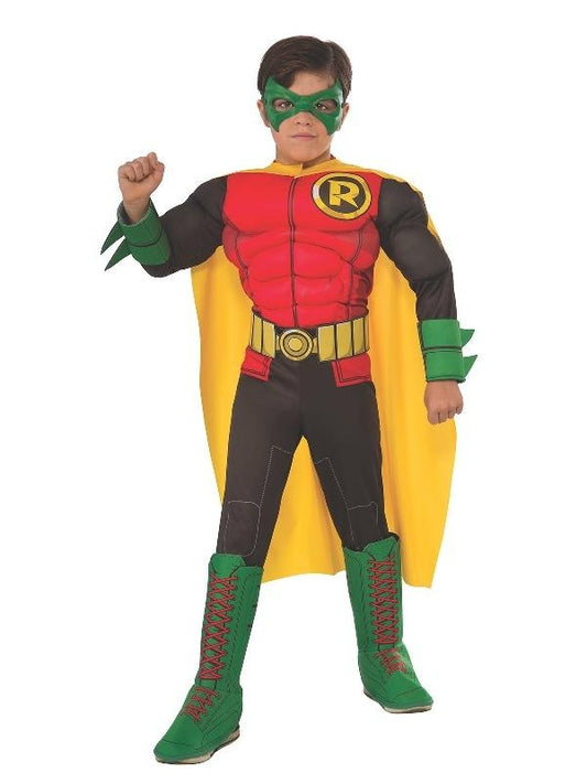 Robin DC Comics Deluxe Kids Costume with Cape and Mask, perfect for imaginative play at home.