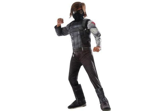 Marvel Winter Soldier Deluxe Child Costume with Mask for supercharged role-playing fun at home.